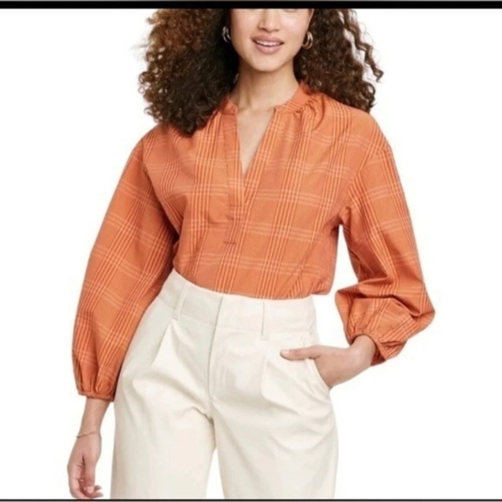 A‎ New Day Women's Long Sleeve Popover Top Rust M